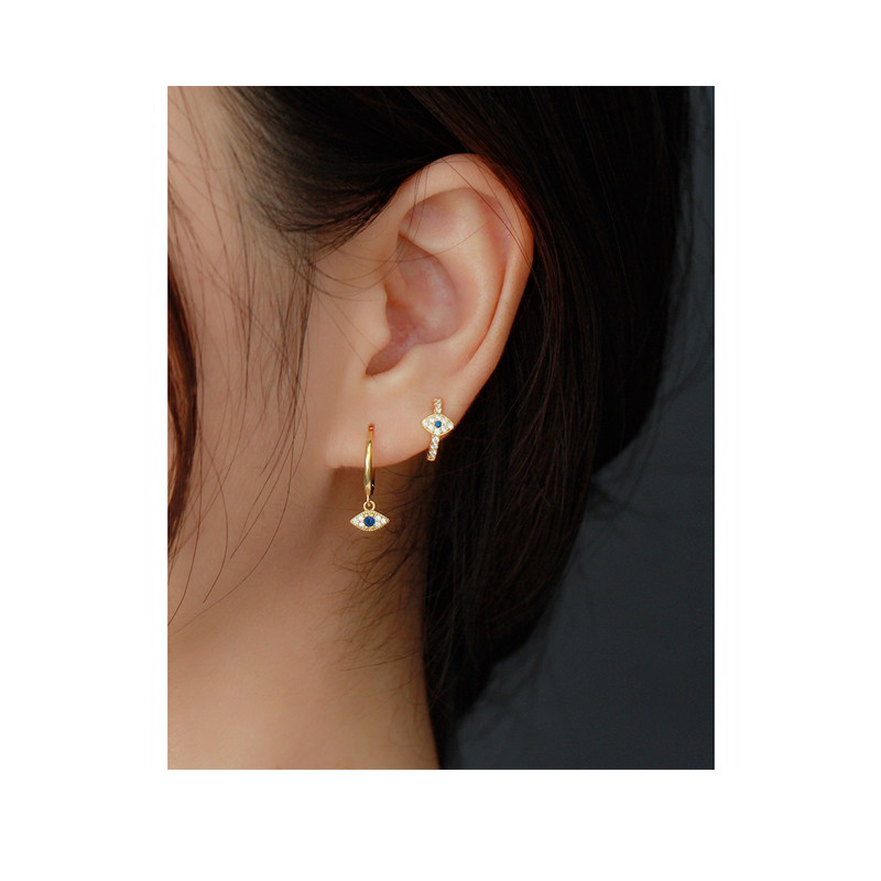 Chic Gold Plated Ear Buckle Eye Zircon Hoop Earrings for Women Piercing Earrings Jewelry Pendientes