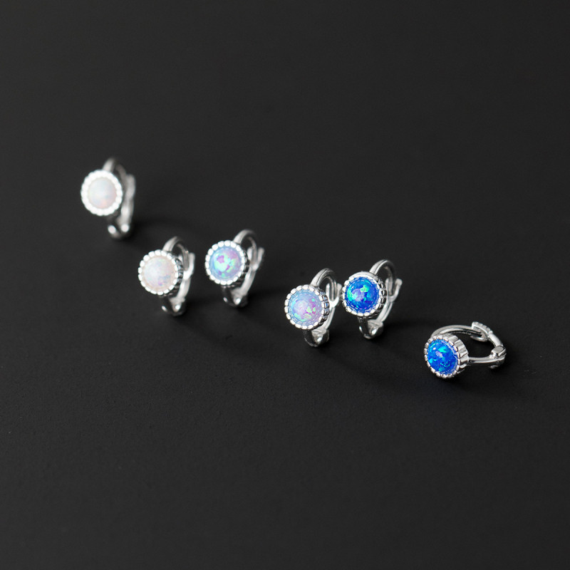 Geometric Blue Synthetic Opal Mini Ear Buckle Ear Bone Earrings Female Simple Style Jewelry