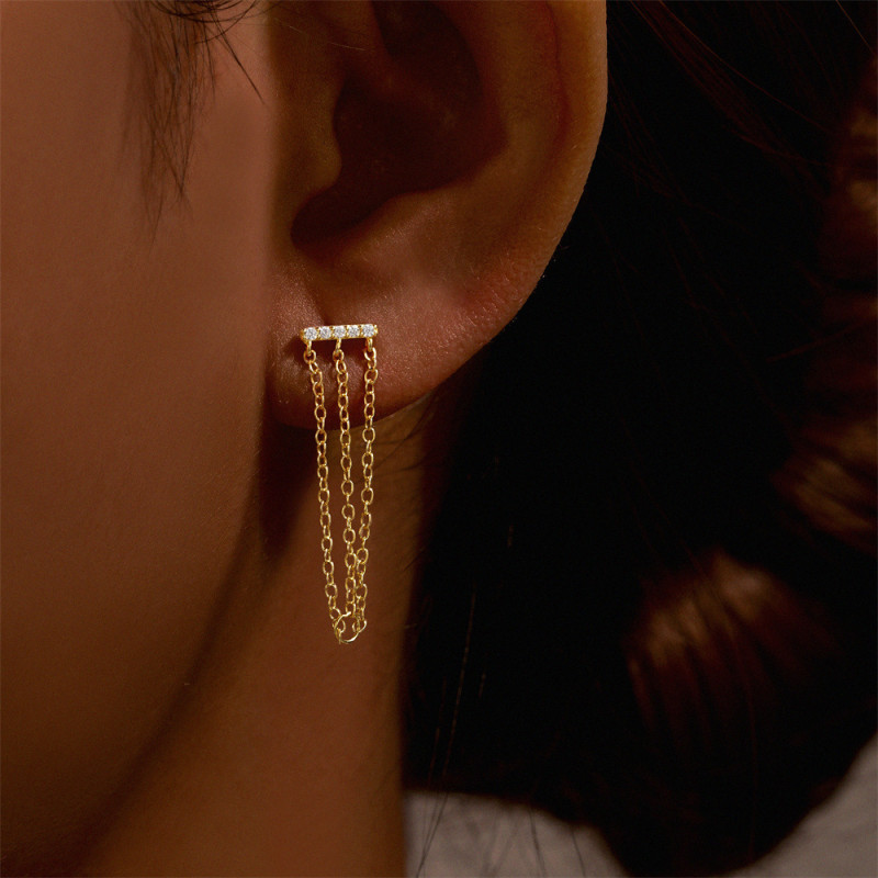 18K Gold Plated Tassel Cartilage Stud Earrings for Women Zircon Fashion Jewelry Party Gifts Pendientes