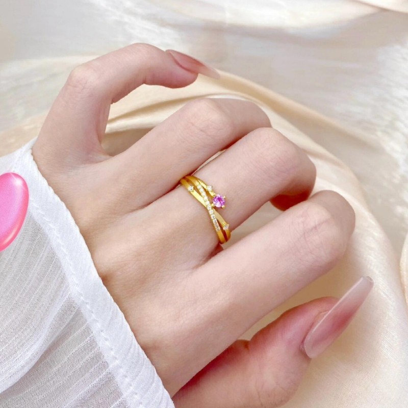 Luxury 18k Gold Plated Simple Zircon Geometric Finger Rings for Women Wedding Party Jewelry Gift