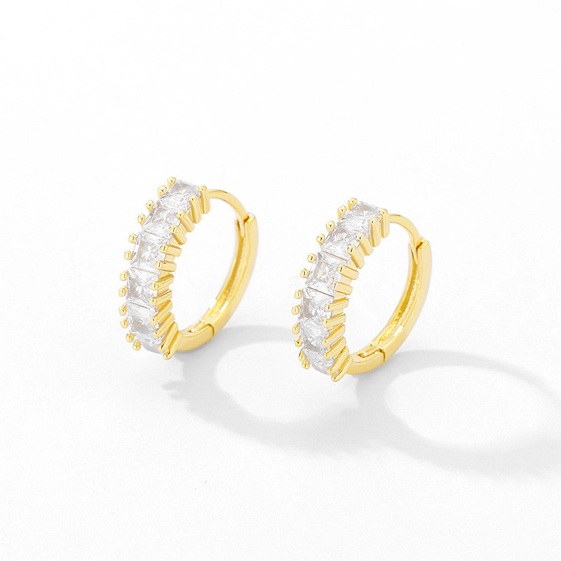Luxury White Crystal Zircon Hoop Gold Earring for Women Stylish Trendy Party Festival Casual Jewelry Gift
