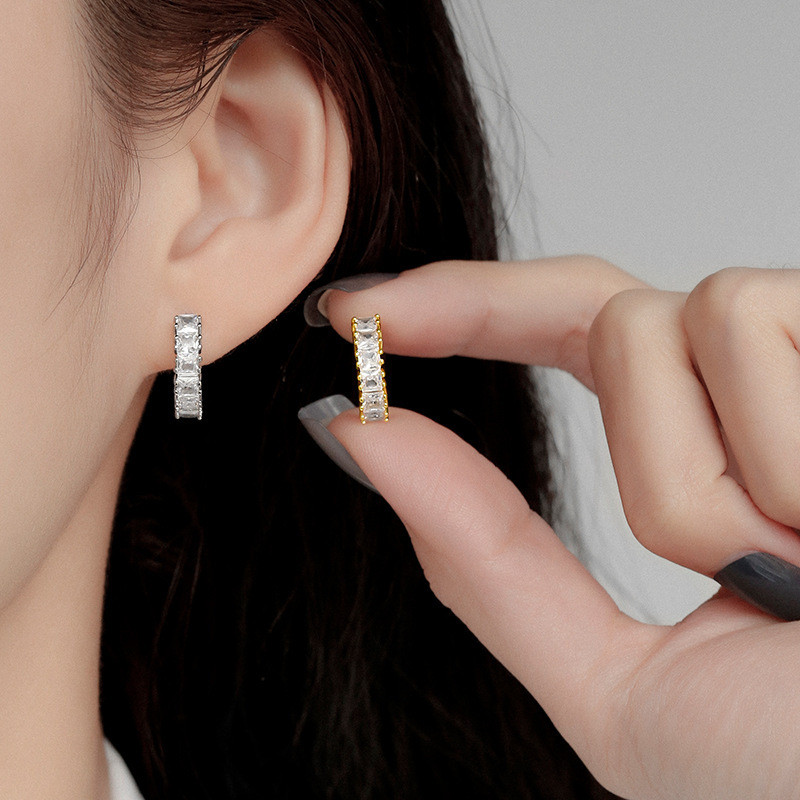 Luxury White Crystal Zircon Hoop Gold Earring for Women Stylish Trendy Party Festival Casual Jewelry Gift