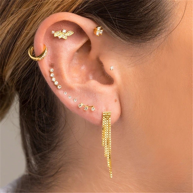 Fashion CZ Tragus Cartilage Ear Stud Crystal Zircon Earrings Piercing Jewelry Gold Silver Color