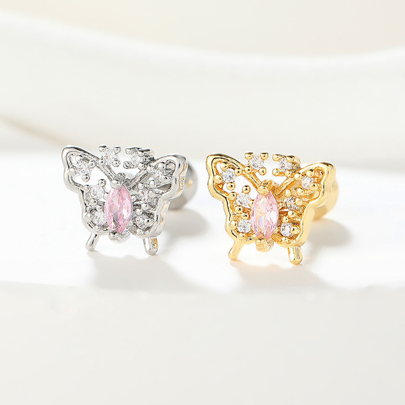 Cute Small Zircon Butterfly Shape Stud Earring for Women Simple Gold Color Helix Ear Cartilage Piercing Cuff Jewelry
