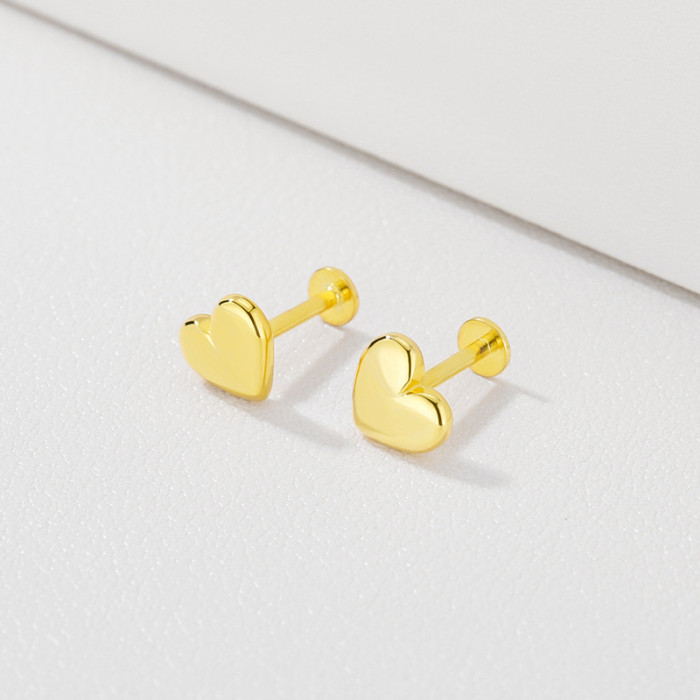Mini Stud Earrings Heart Helix Cartilage Tragus Lobe Screw Back Piercing for Women
