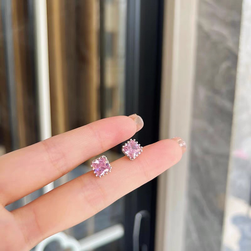 Fashion Shining Crystal Square Stud Earring for Women Girls Party Wedding Jewelry