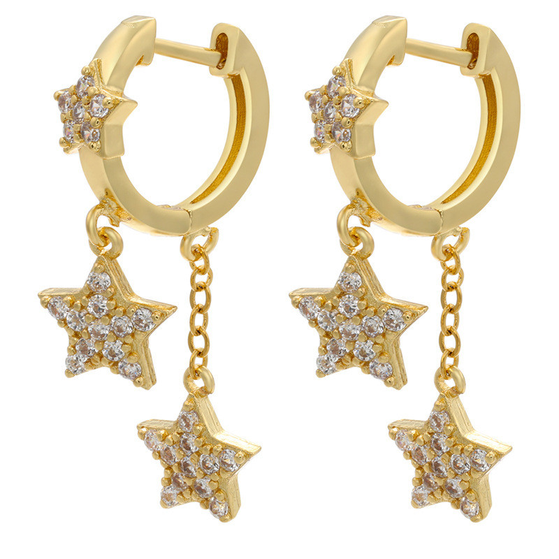Fashion Star Design Tassel Cz Star Charm Dangling Earring for Women Girl Trendy Jewelry