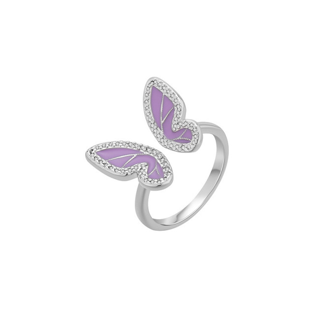 Korean Fashion Colorful Butterfly Metal Ring for Women Girls Aesthetic Jewelry