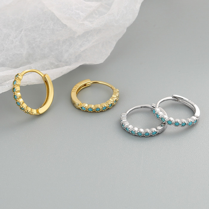 Gold Plated Turquoise Hoop Earrings for Women Simple INS Round Circle Earrings