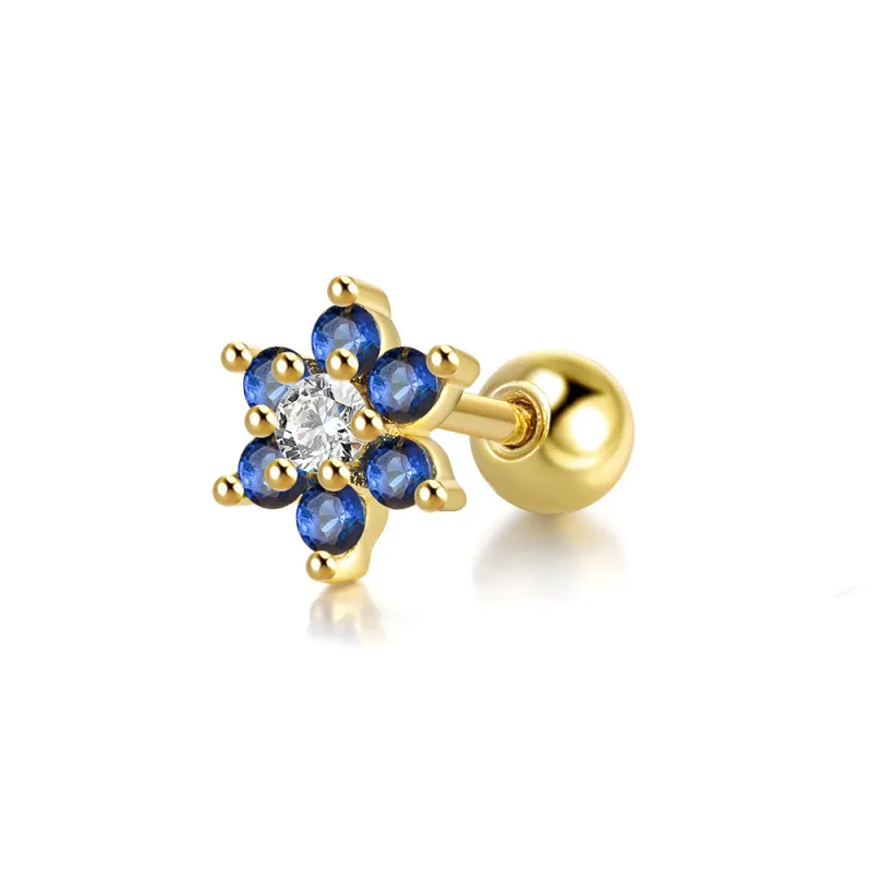 18k Gold Zircon Stud Earring for Women Exquisite Single Piercing Cartilage Flower Earrings Jewelry Gift