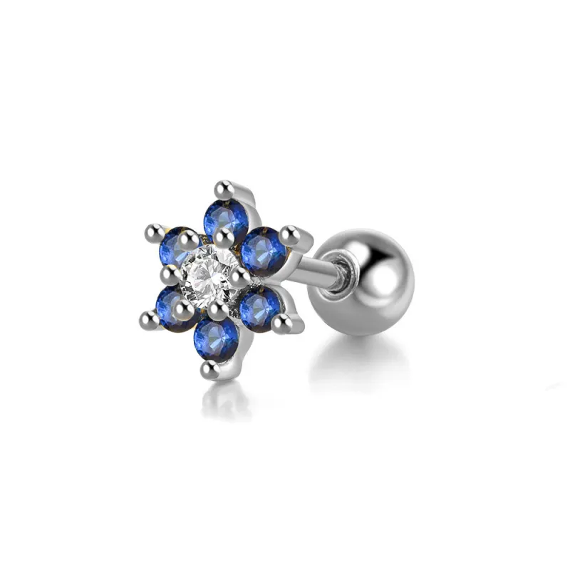 18k Gold Zircon Stud Earring for Women Exquisite Single Piercing Cartilage Flower Earrings Jewelry Gift