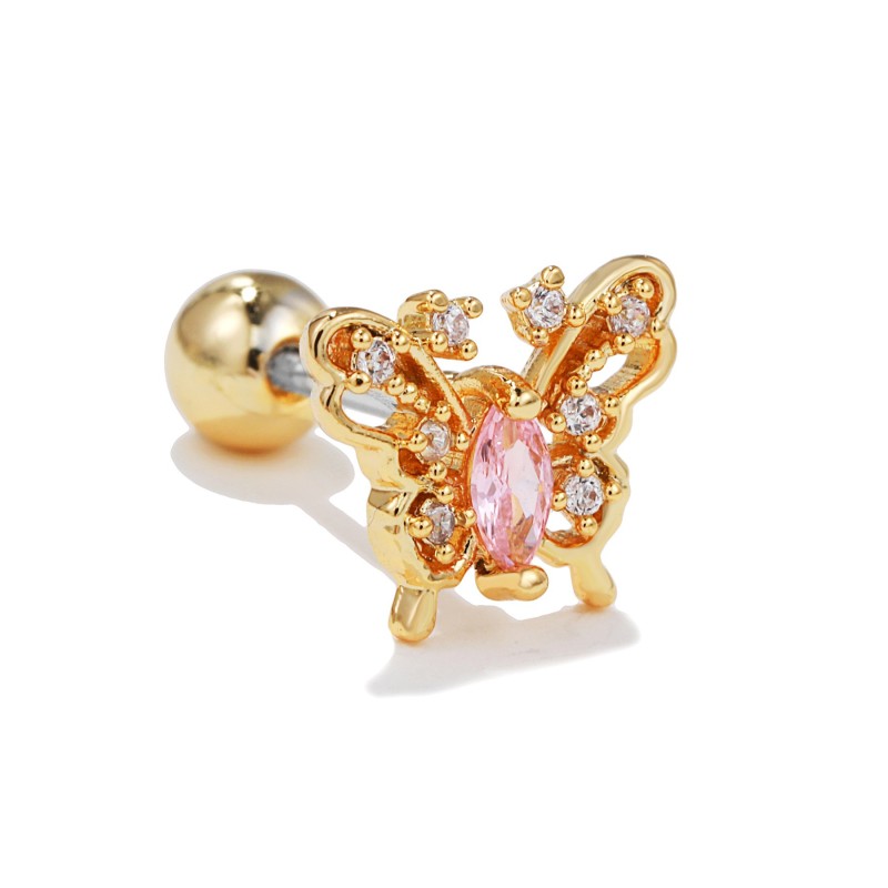 Cute Small Zircon Butterfly Shape Stud Earring for Women Simple Gold Color Helix Ear Cartilage Piercing Cuff Jewelry