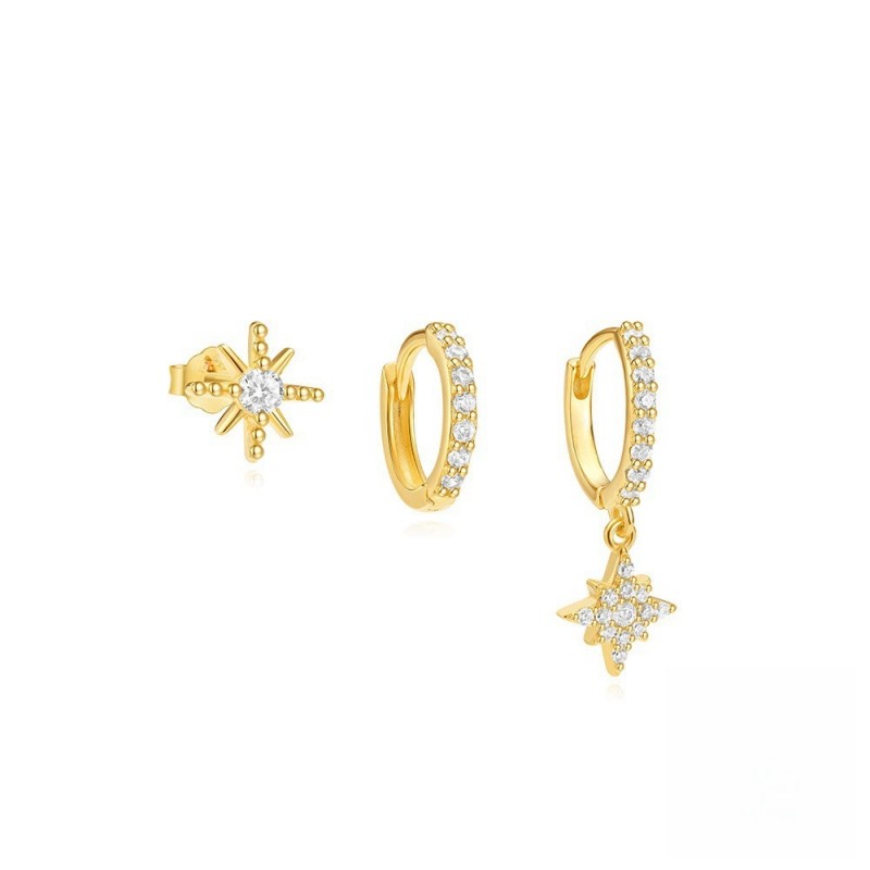 3PCS Zircon Simple Star Stud Earrings for Women Jewelry Set for Gifts