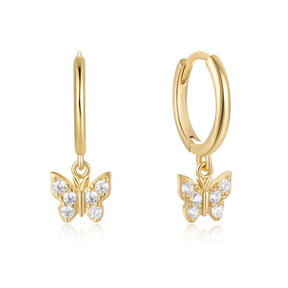 18k Gold Butterfly Diamond-studded Earrings for Women Piercing Hoop Earrings Charming Jewelry Pendientes