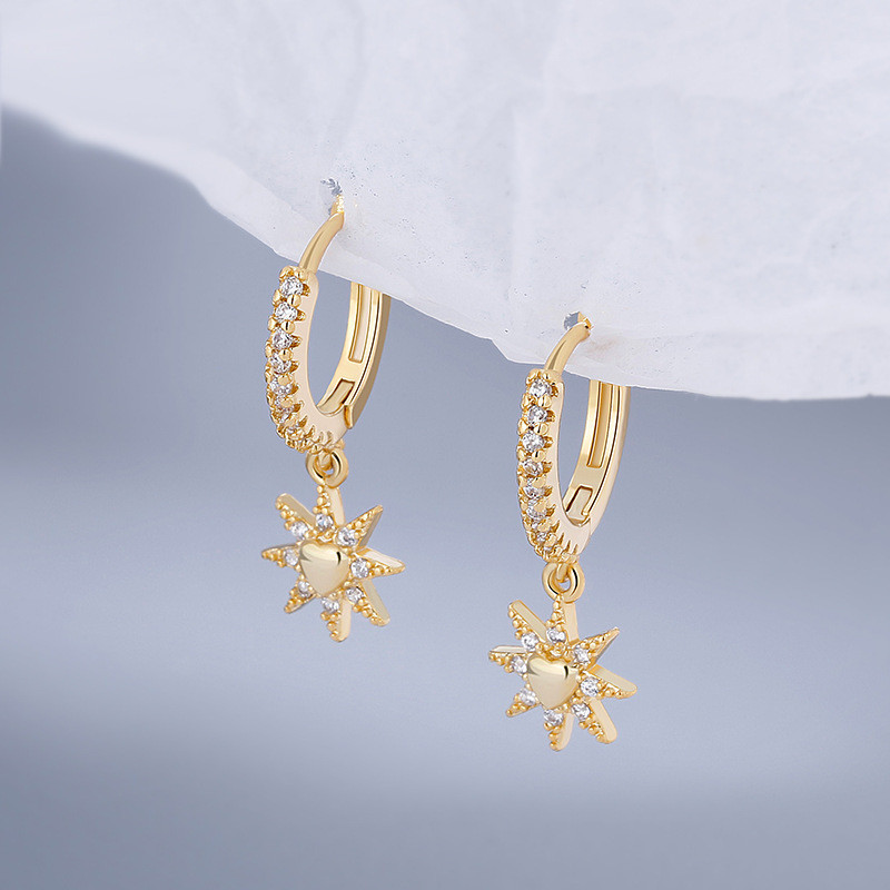 Chic Gold Plated Hoop Earrings Exquisite White Zircon Star Moon Design Earrings for Women Gift