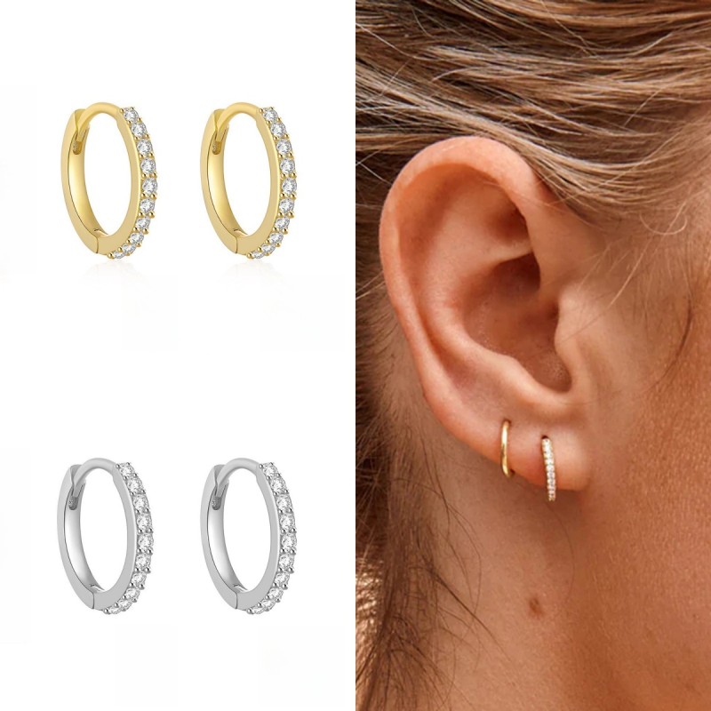Copper Alloy Minimal Hoop Earrings Zircon Small Huggie Thin Cartilage Earring Helix Tragus Piercing Jewelry