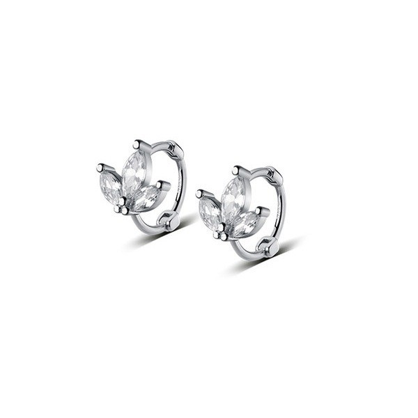 Luxury Three-petal Flower Zircon Ear Buckle Women Simple Romantic Huggies Piercing Earrings Jewelry