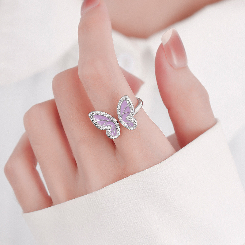Korean Fashion Colorful Butterfly Metal Ring for Women Girls Aesthetic Jewelry