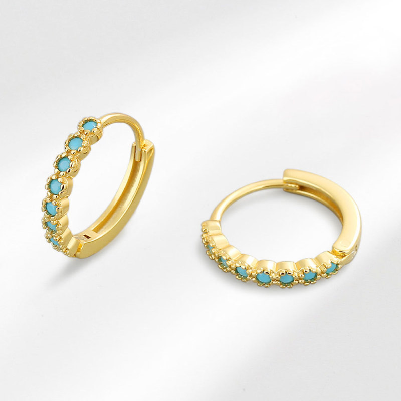 Gold Plated Turquoise Hoop Earrings for Women Simple INS Round Circle Earrings