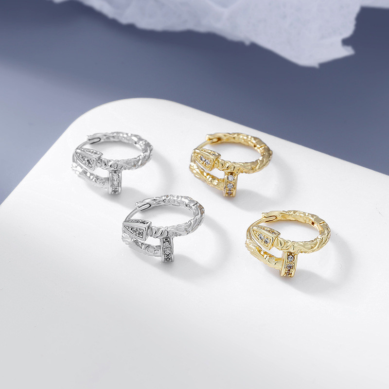 Irregular Zircon Nail Hoop Earrings for Women Niche Designed Girls Exquisite Earring Engagement Jewelry Gifts