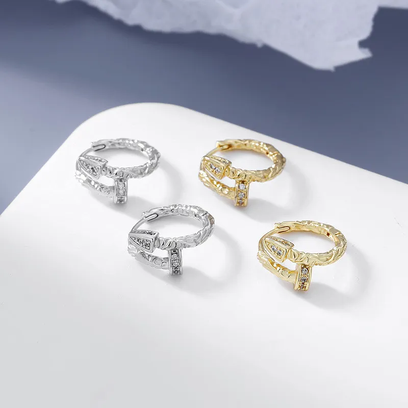 Irregular Zircon Nail Hoop Earrings for Women Niche Designed Girls Exquisite Earring Engagement Jewelry Gifts
