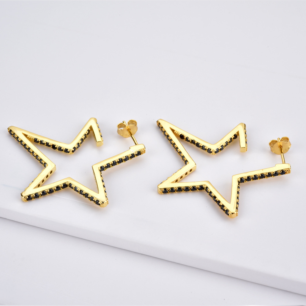 Gold Plated Star Earrings Female Black Diamond Simple Earrings Zircon Five-Pointed Star Earrings Jewelry Ins Style4