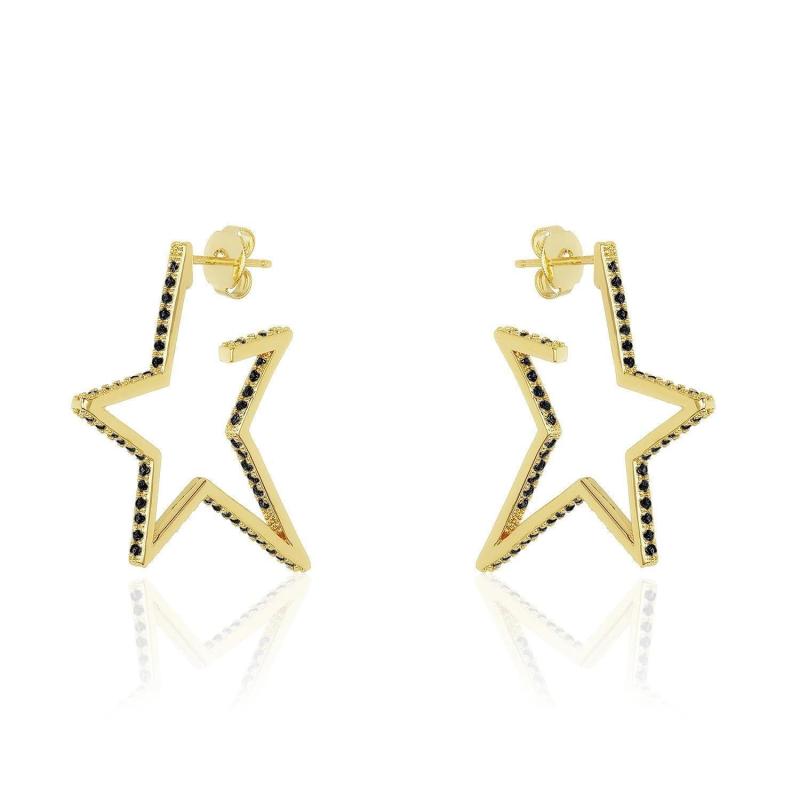 Gold Plated Star Earrings Female Black Diamond Simple Earrings Zircon Five-Pointed Star Earrings Jewelry Ins Style
