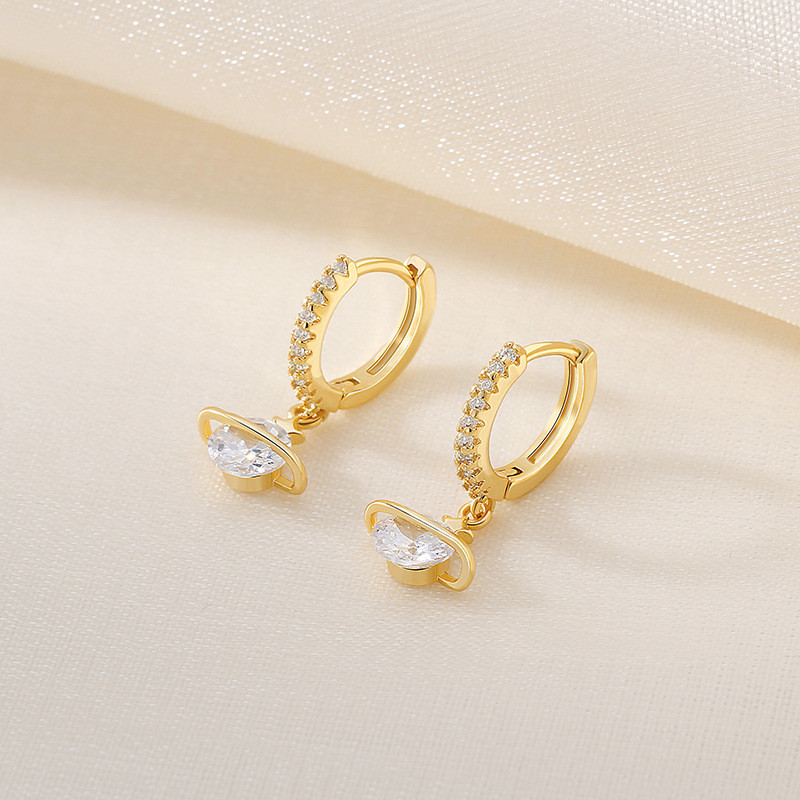 Dainty Planet Sparky Cubic Zirconia Huggies Dangle Earrings for Women CZ Drop Earrings Wedding Jewelry