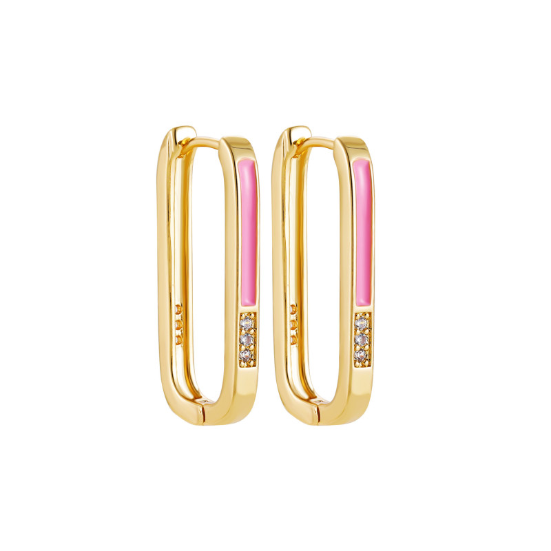 Cute Enamel Pink Geometric Round Heart Hoop Earrings Minimalist Gold Color Copper CZ Zirconia Hoop Huggies Korean Jewelry Gifts