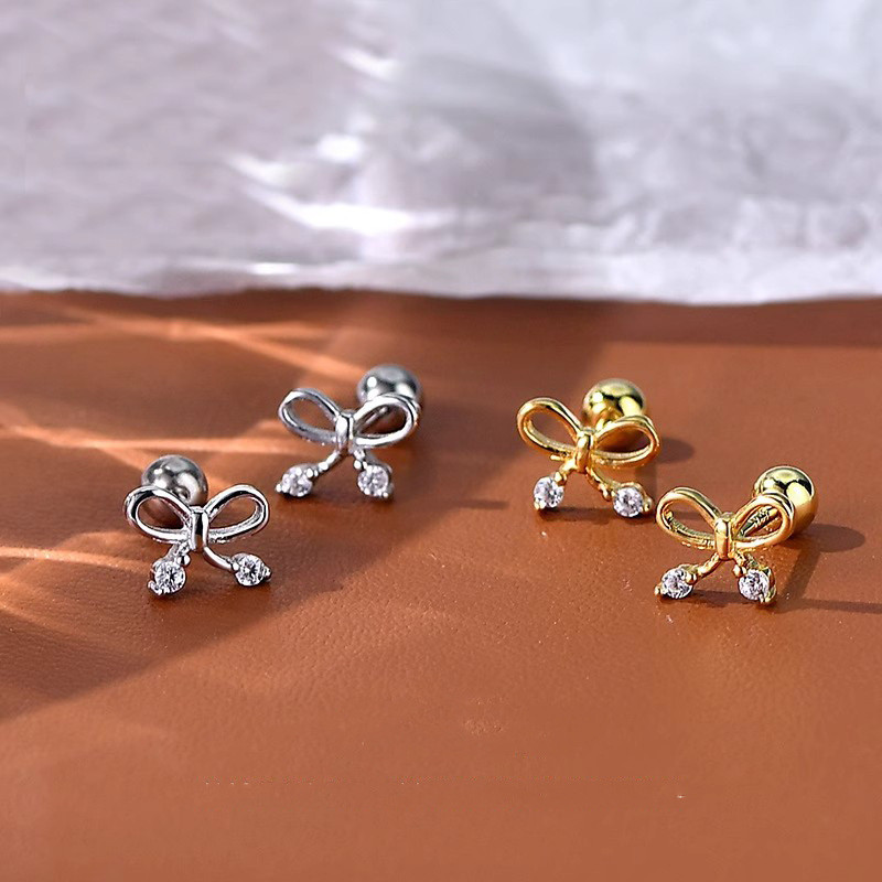 Fashion Gold Plated Luxury Bow Earrings New Simple Zircon Stud Earrings for Women