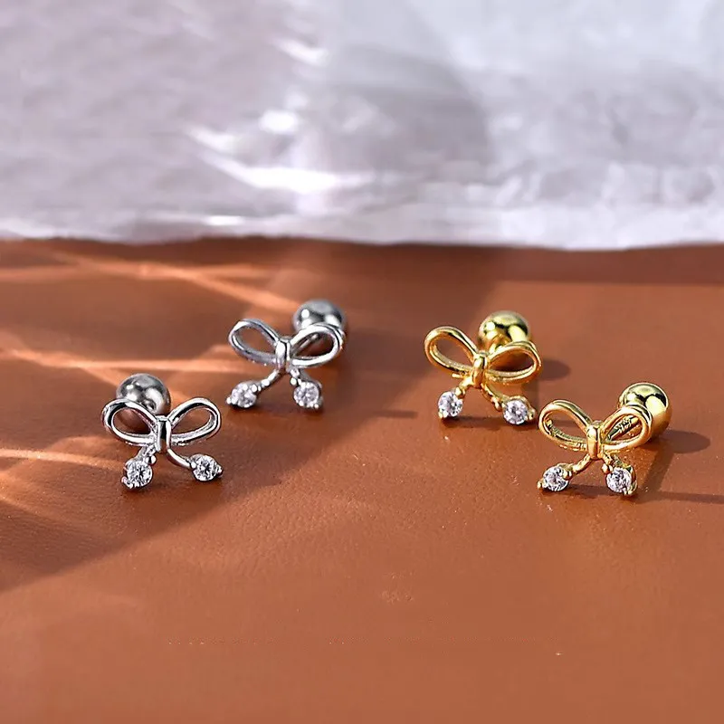 Fashion Gold Plated Luxury Bow Earrings New Simple Zircon Stud Earrings for Women
