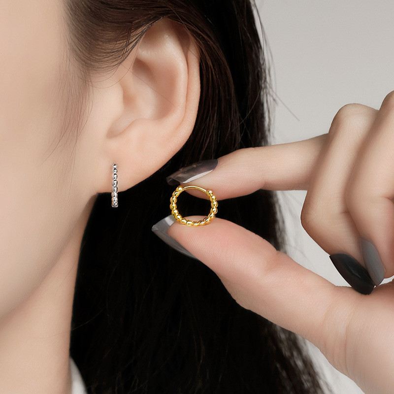 Small Circle Hoop Earrings Women Gold Color Bead Shaped Dainty Ear Accessories Daily Wear