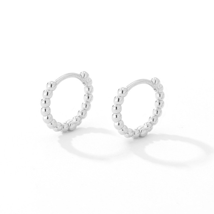 Small Circle Hoop Earrings Women Gold Color Bead Shaped Dainty Ear Accessories Daily Wear