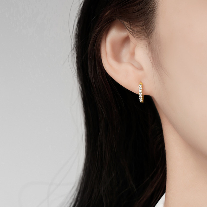 Simple Stylish Round Hoop Earrings Full Cubic Zirconia for Women Jewelry