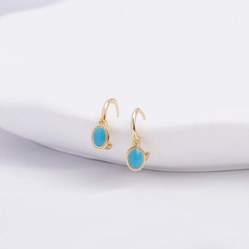 Turquoise Geometric Oval 18K Gold Hoop Earrings for Charm Women Trendy Fine Jewelry Accessories