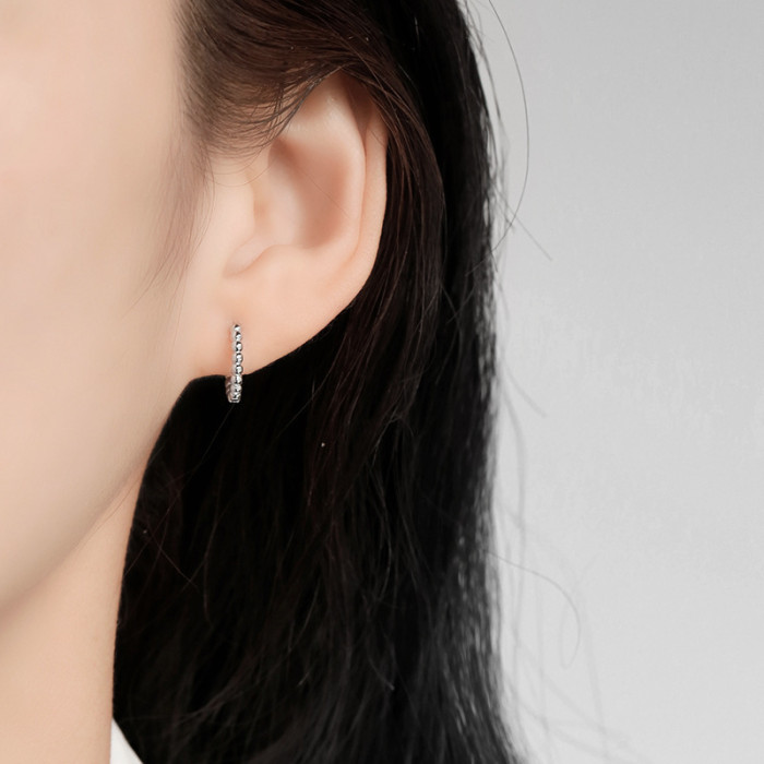 Small Circle Hoop Earrings Women Gold Color Bead Shaped Dainty Ear Accessories Daily Wear