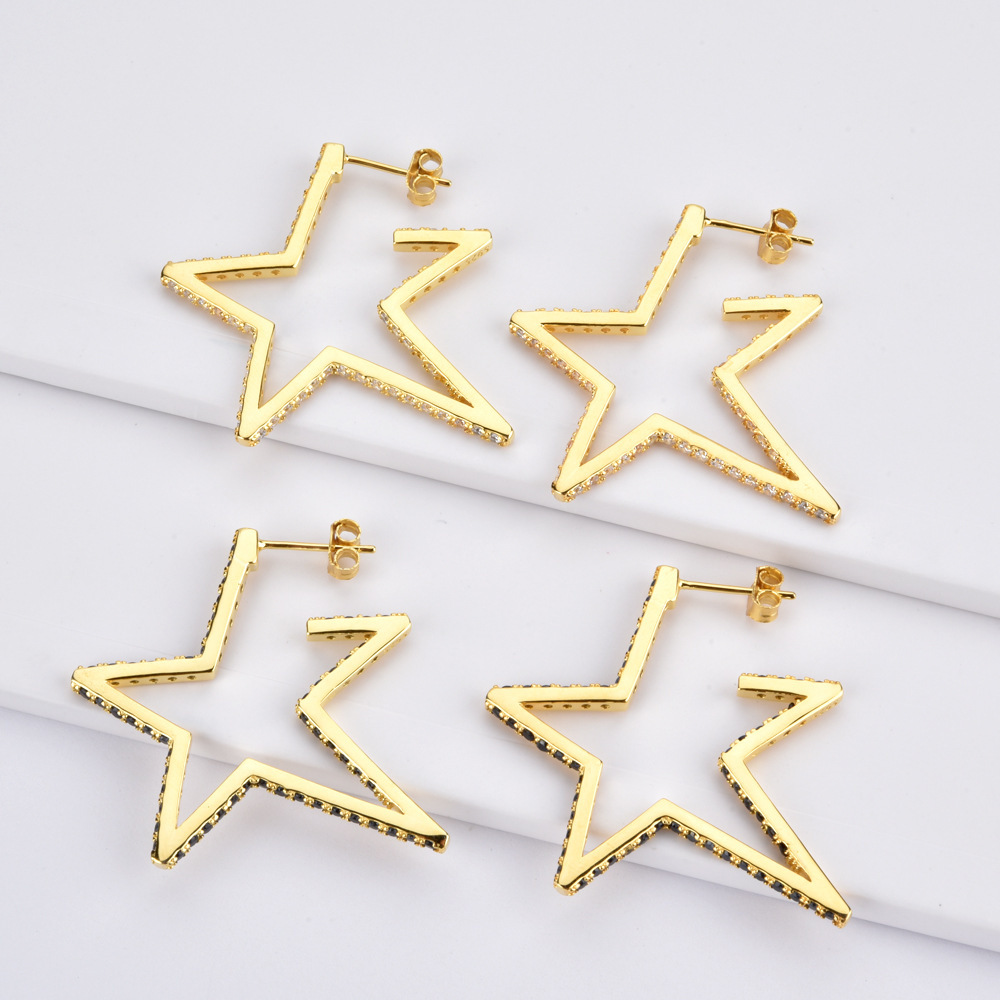Gold Plated Star Earrings Female Black Diamond Simple Earrings Zircon Five-Pointed Star Earrings Jewelry Ins Style2