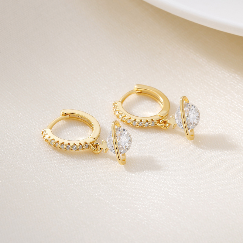 Dainty Planet Sparky Cubic Zirconia Huggies Dangle Earrings for Women CZ Drop Earrings Wedding Jewelry