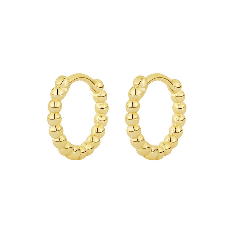Small Circle Hoop Earrings Women Gold Color Bead Shaped Dainty Ear Accessories Daily Wear