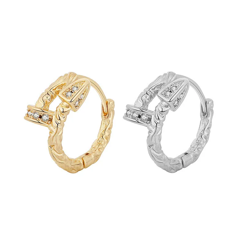 Irregular Zircon Nail Hoop Earrings for Women Niche Designed Girls Exquisite Earring Engagement Jewelry Gifts