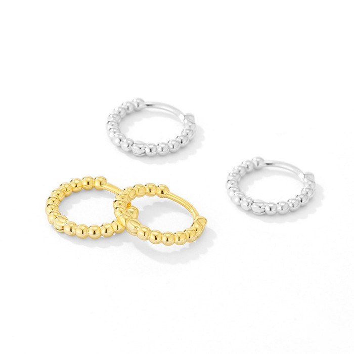 Small Circle Hoop Earrings Women Gold Color Bead Shaped Dainty Ear Accessories Daily Wear