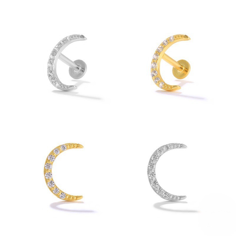 Chic Gold Plated Piercing Stud Earrings for Women Cubic Zirconia Cartilage Earring Jewelry