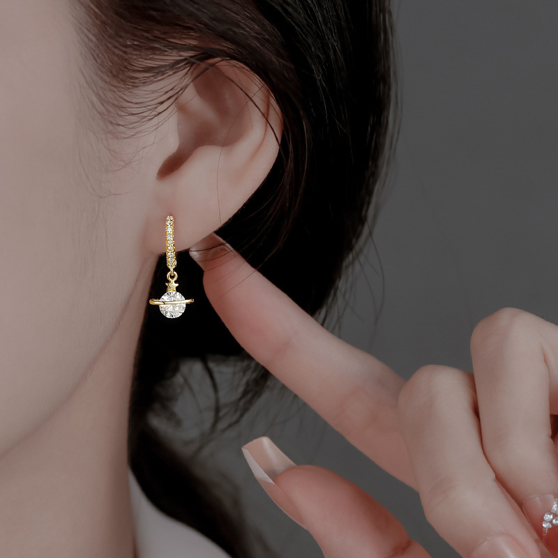 Dainty Planet Sparky Cubic Zirconia Huggies Dangle Earrings for Women CZ Drop Earrings Wedding Jewelry