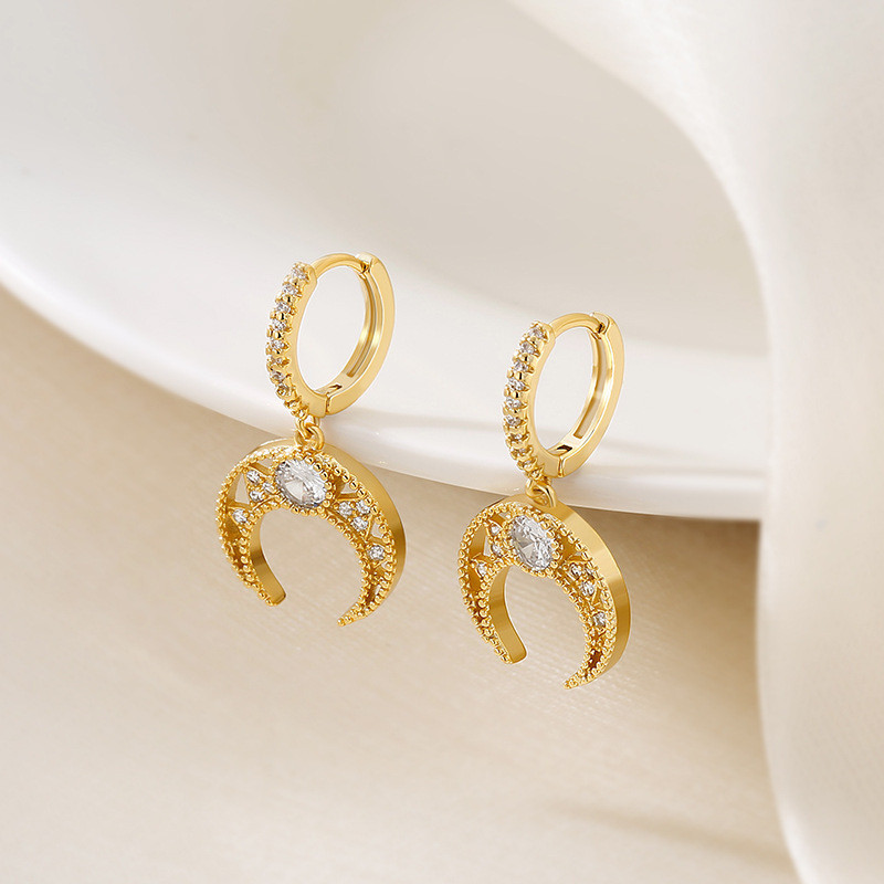 Hot Sale New Moon Crescent Earrings for Women High-grade Earrings With Diamonds Fashionable Earrings Accessories