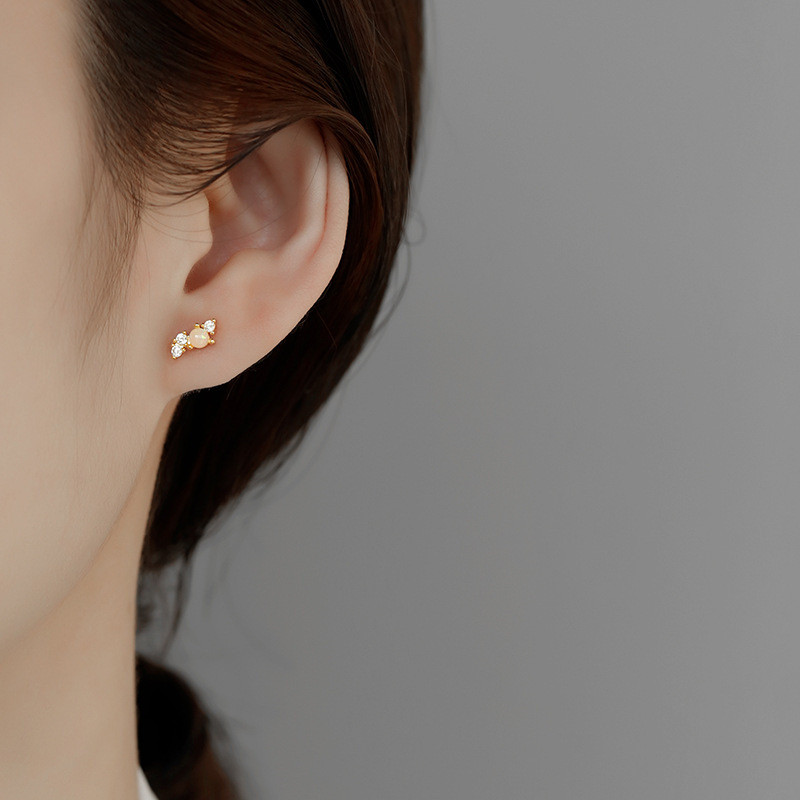 Trendy Gold Color Zircon Piercing Stud Earring for Women Girls Party Birthday Jewelry Gift
