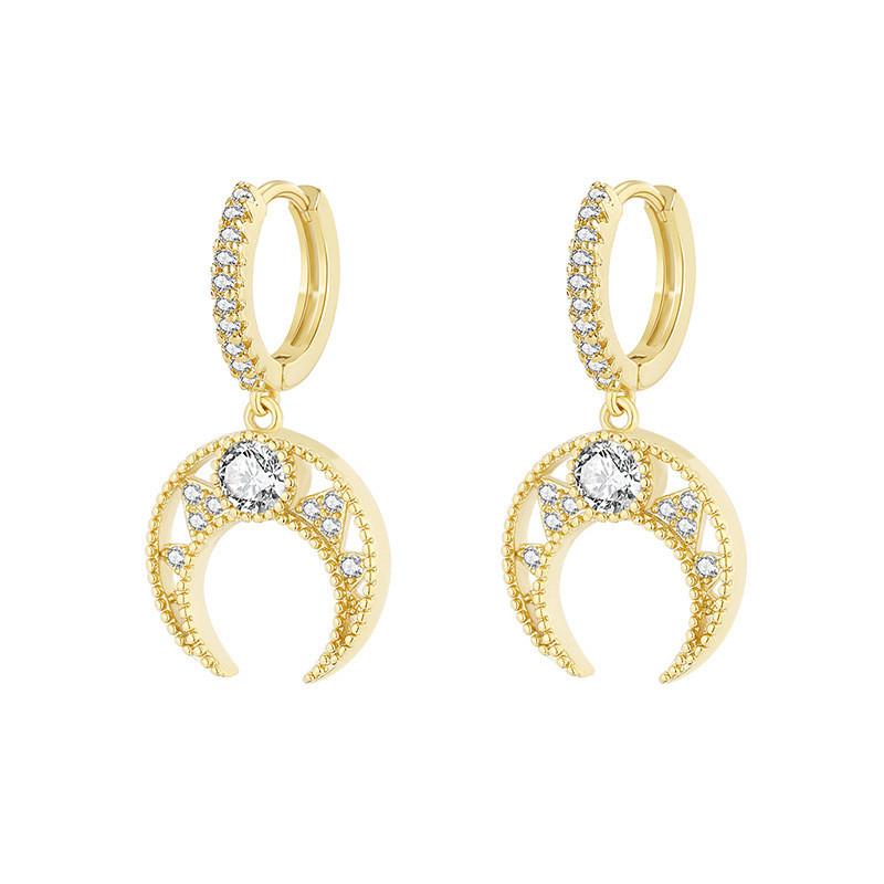 Hot Sale New Moon Crescent Earrings for Women High-grade Earrings With Diamonds Fashionable Earrings Accessories