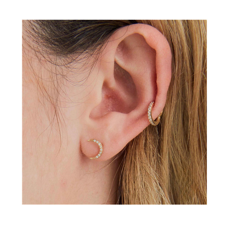 Chic Gold Plated Piercing Stud Earrings for Women Cubic Zirconia Cartilage Earring Jewelry
