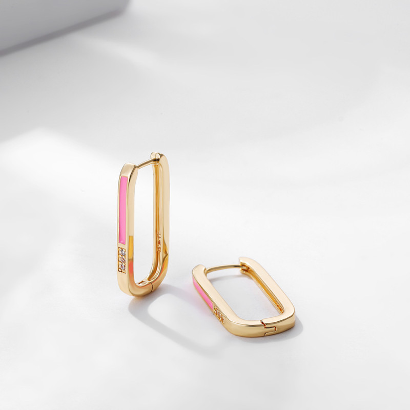 Cute Enamel Pink Geometric Round Heart Hoop Earrings Minimalist Gold Color Copper CZ Zirconia Hoop Huggies Korean Jewelry Gifts