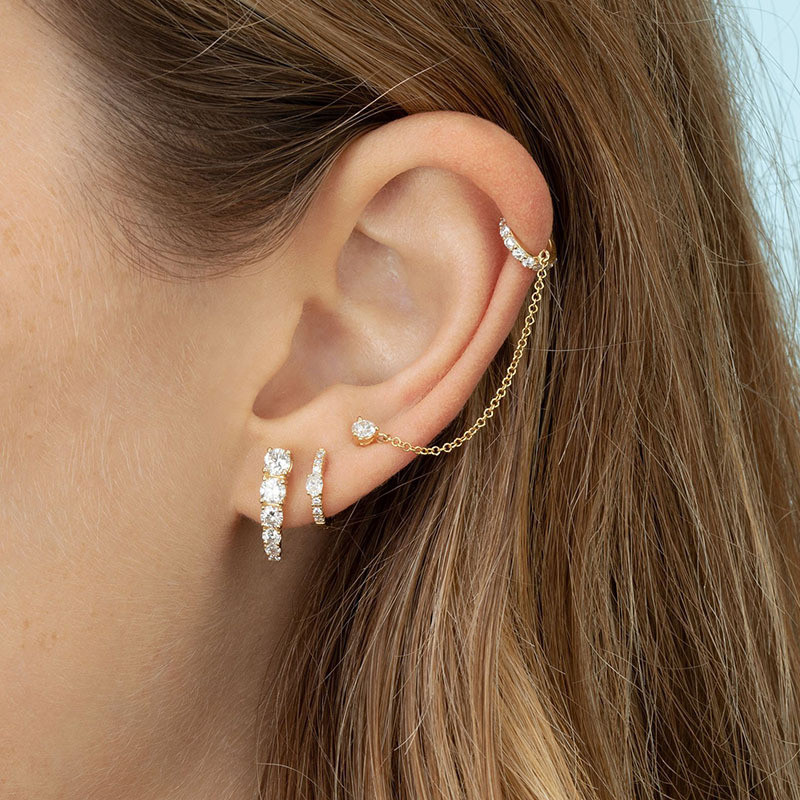 Gold Color Geometric Stud Earrings for Women Exquisite Zircon Piercing Punk Earrings Fashion Jewelry Wholesale