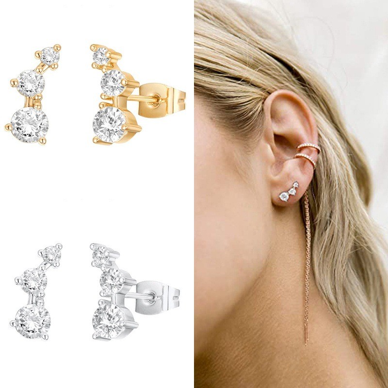 Chic 18K Gold Plated Cubic Zirconia Ear Crawler Earring CZ Diamond Fashion Earrings for Women Girl